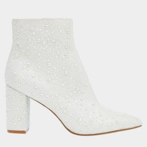 Betsey Johnson (Cady-Ivory): white pearl boot/bootie